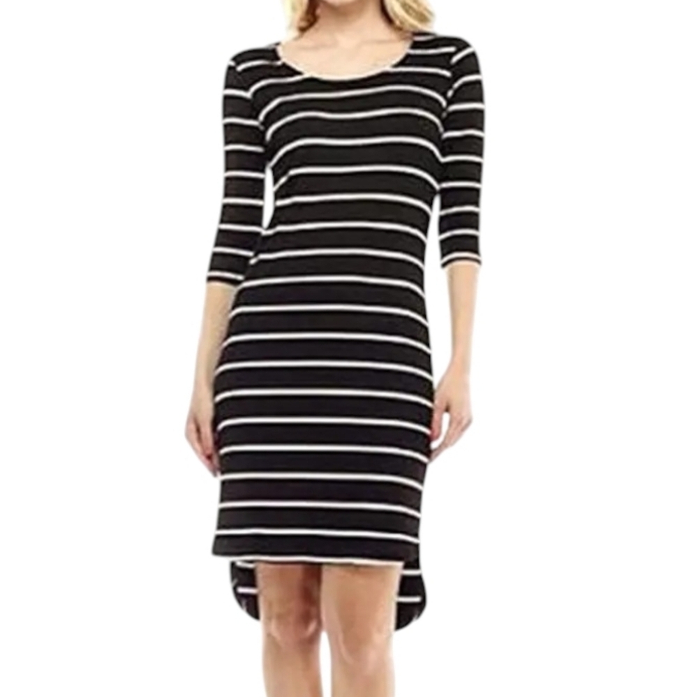 Striped Ribbed Henley Mini Dress Women Medium Y2K